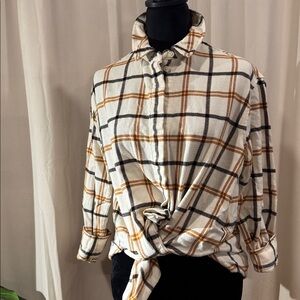 Madewell Checkered Blouse - Cream and Brown